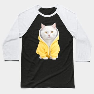 Beautiful white british shorthair wearing yellow hoodie Baseball T-Shirt